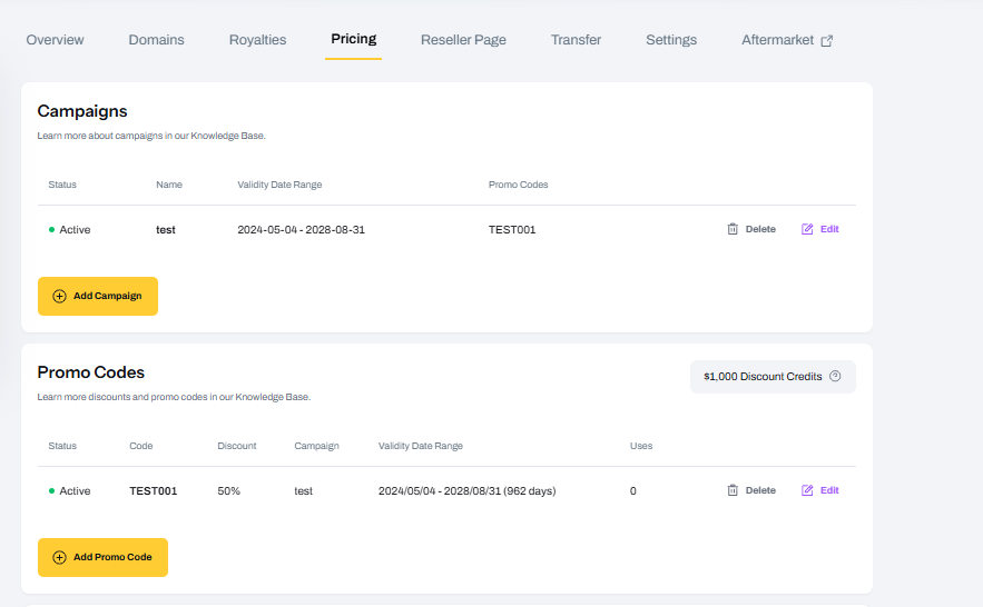 Freename Coupon Campaign Dashboard