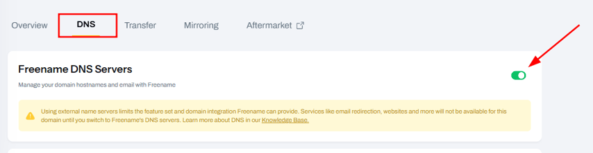 Freename DNS servers capture