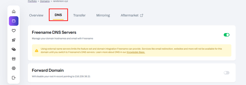 Manage DNS Dashboard Capture