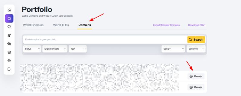 Freename Domains Portfolio Dashbard Capture