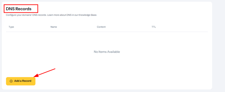 Freename Add a DNS Record Screenshot 