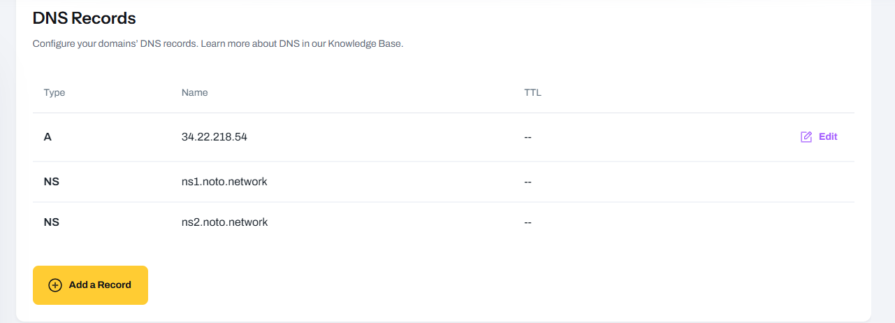 Adding DNS record form screenshot