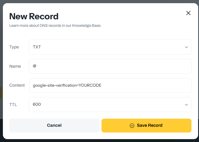 Add new TXT record on Freename
