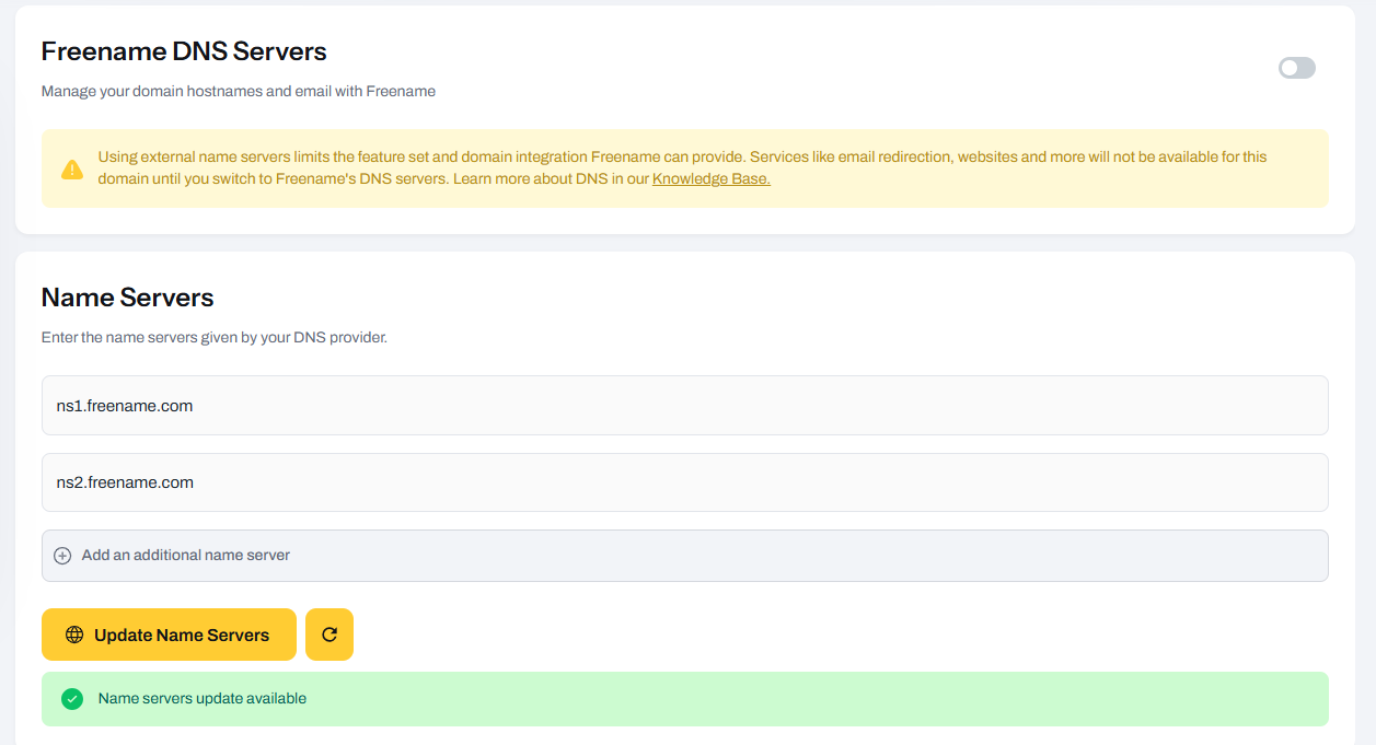 Update DNS with Freename name servers screenshot