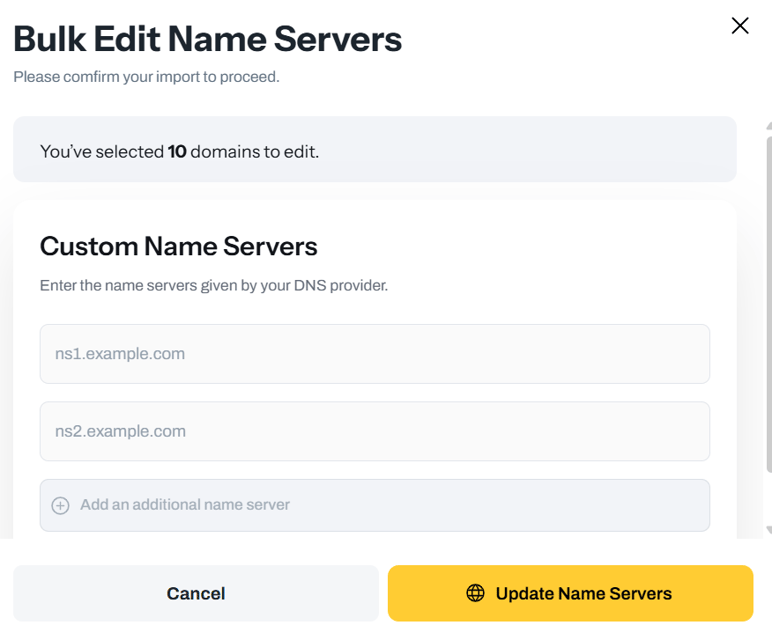 Bulk Edit Name Servers Screenshot